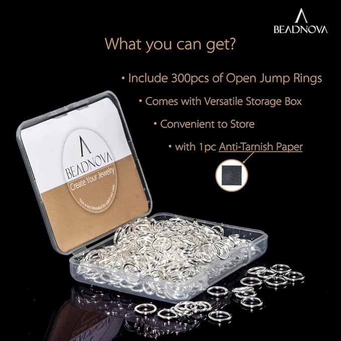 BEADNOVA 8mm Open Jump Rings Silver Jump Rings for Jewelry Making and Keychains (300Pcs)
