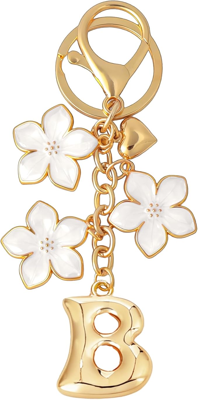 Snycler Bubble Initial Keychain Graceful Flower for bags car remote–A-Z Letter Charms for Women