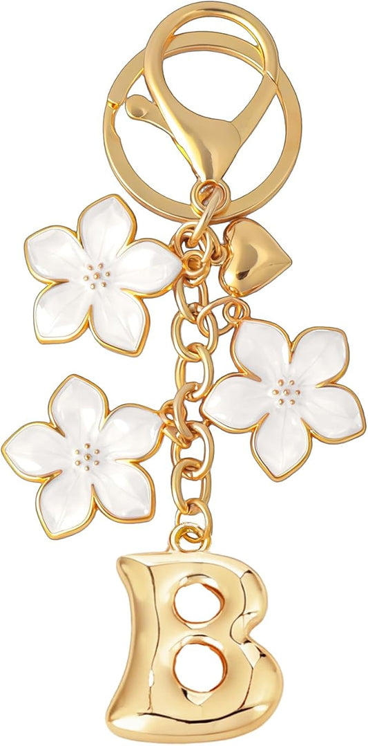 Snycler Bubble Initial Keychain Graceful Flower for bags car remote–A-Z Letter Charms for Women