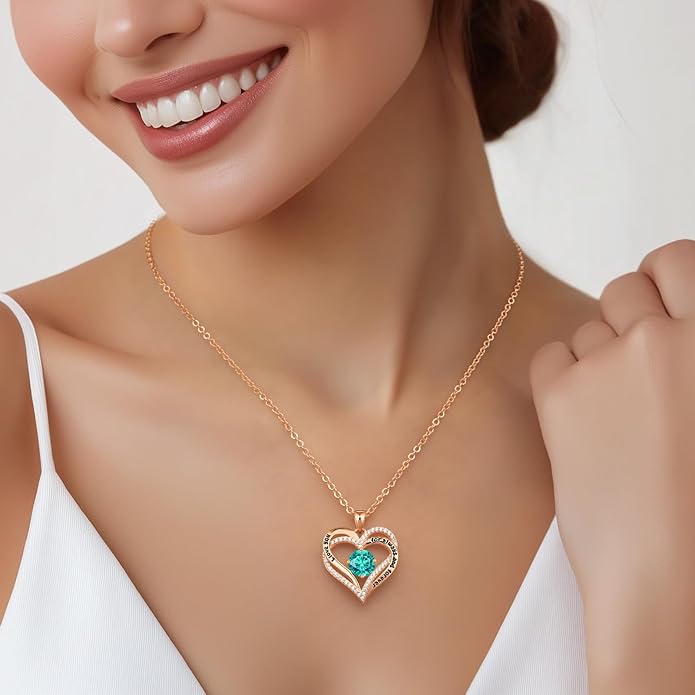 CDE Forever Love Heart Necklaces for Women, Wedding Anniversary, Birthday Mothers Day Christmas Day Gifts for Mom, Mother, Wife, friend, S925 Silver Jewelry with Birthstone Pendant
