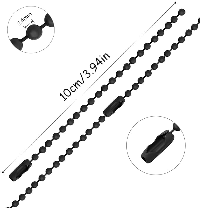 Lemonkey 20Pcs Ball Beads Chain Bulk,Black Keychain Rings Metal Chain,4 Inch Dog Tag Metal Small Chain with Connectors for Hanging Decoration