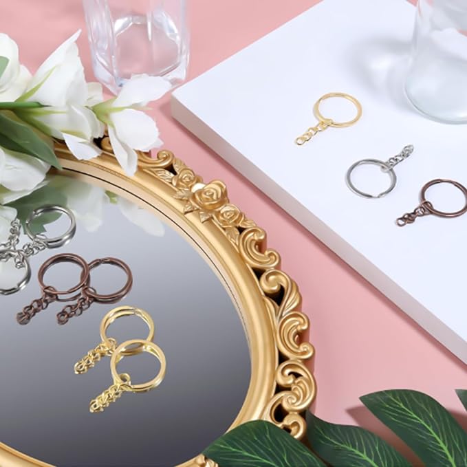 50Pcs Keychain Key Ring with Chain Bulk Split Key Chain,1.1 Inch Key Chains Parts with Open Jump Ring Connector for Jewelry Making Crafts (Rose Gold)