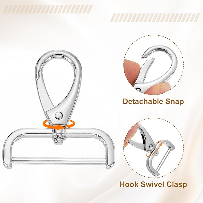HARFINGTON 6pcs Detachable Snap Hook Swivel Clasp 1 1/2" (38mm) Zinc Alloy Lobster Claw Clasp for Keychain Lanyard Purse DIY Purse Strap, White