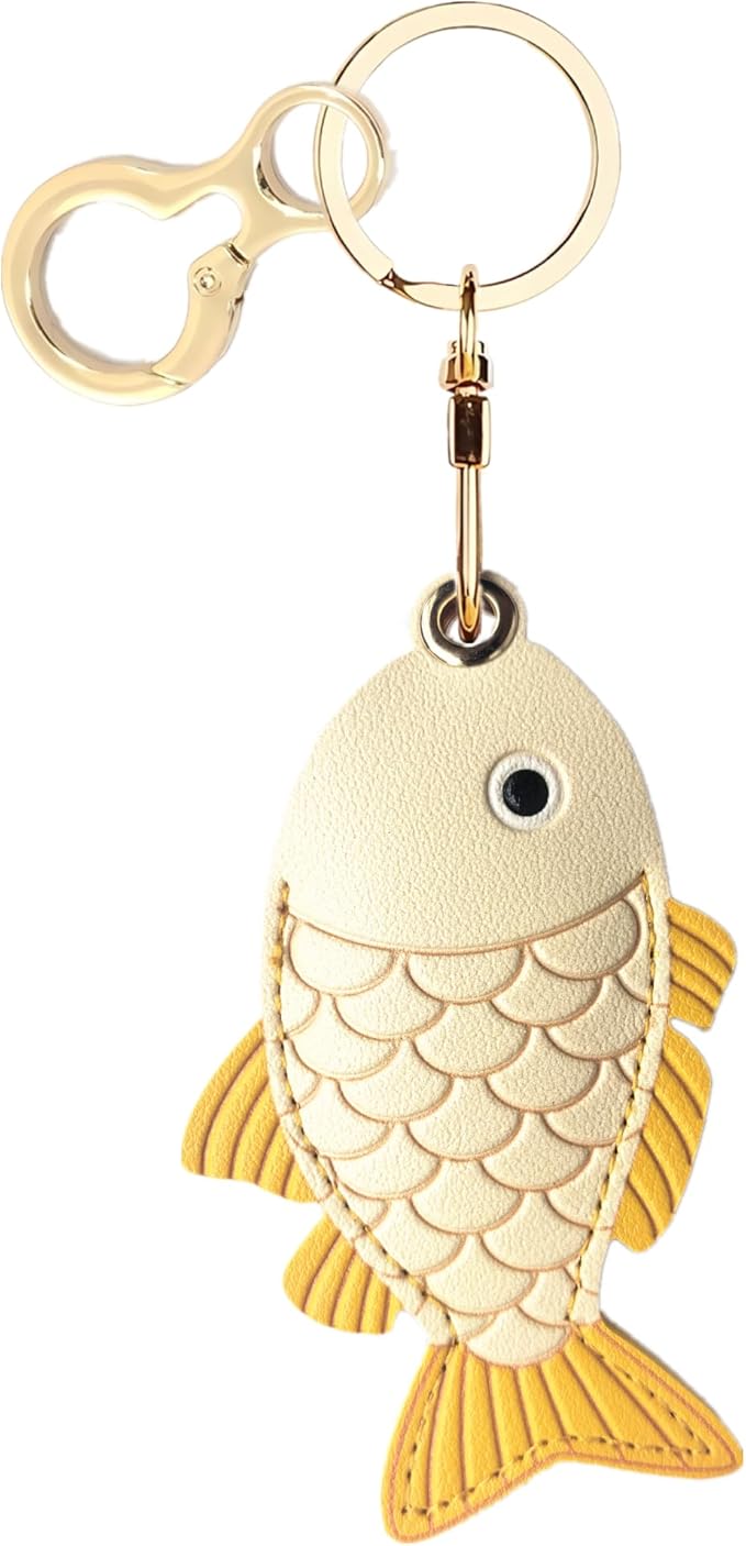 Leather Keychain Holder Case Compatible with AirTag,Cute Protective Cover with Keyring,Anti-Scratch Finder GPS Tracker Case for Wallet Keys,Bag,Pets(Fish Pink)
