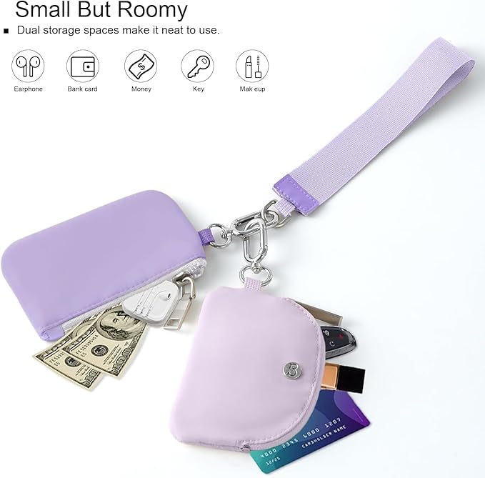 Babysun Mini Zip Around Dual Pouch Wristlet With 2 Straps Wristlet Keychain Wallet for Women Coin Purse Small Cute for Teen Girl