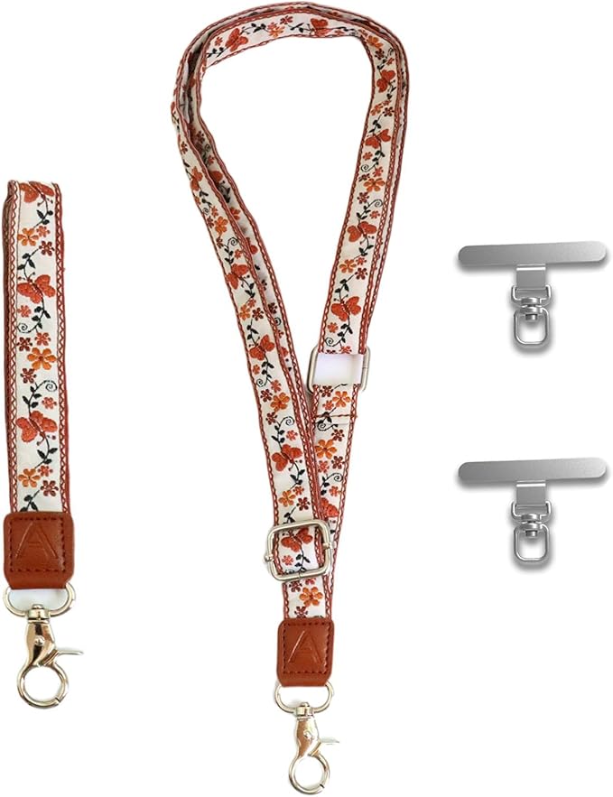LEMEDE Wrist Keychain and Adjustable Phone Lanyard, Silver Hook Phone Crossbody Strap with 360° Rotating Phone Pads