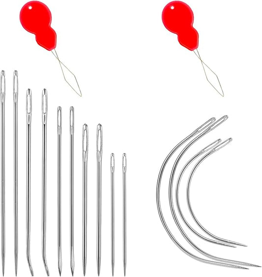 14 PCS Upholstery Needles for Hand Sewing 10 Straight and 4 Curved Needles Upholstery Leather Heavy Duty Sewing Needle Stitching Sew in Needle Kit for Hair Home Carpet Canvas Sofa Repair Sew Craft