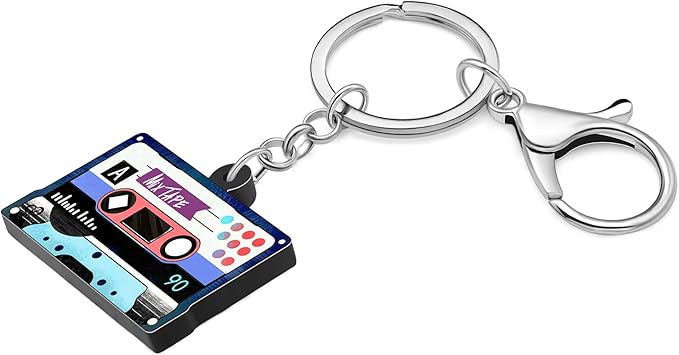 WEVENI Retro Acrylic 80s 90s Cassette Tape Keychains for Women Teen Girls Birthday Vintage Themed Party Accessories Charms