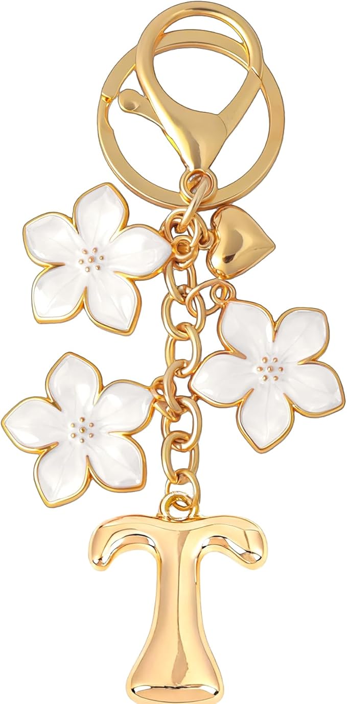Snycler Bubble Initial Keychain Graceful Flower for bags car remote–A-Z Letter Charms for Women