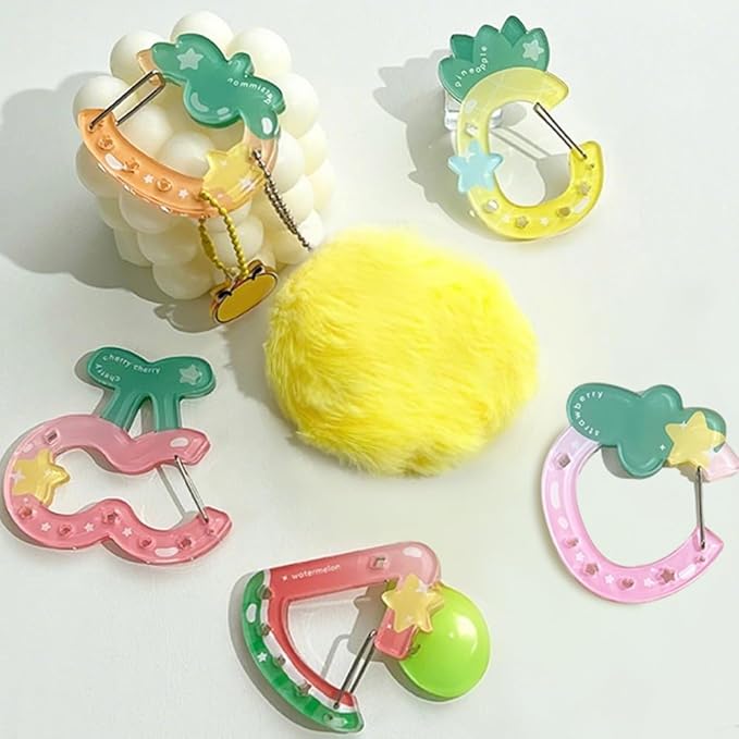 4 PCS Fruit Carabiner Clip for Keys, Cherry Acrylic Carabiner Keychain Accessories Watermelon Snap Hook Cute Keychain Carabiners Pineapple Strawberry Key Ring Clip Key Chain Hooks for Bag Charms