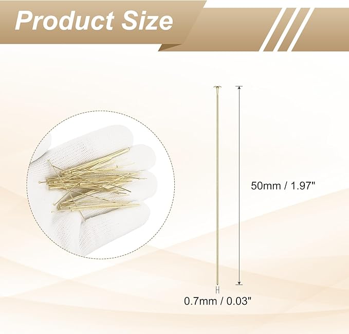 HARFINGTON 100pcs Flat Head Pins 1.97" 50mm Needles Bulk for Earring Pendant Necklace Bracelet Charm Jewelry Making Findings DIY Craft, 14K Gold