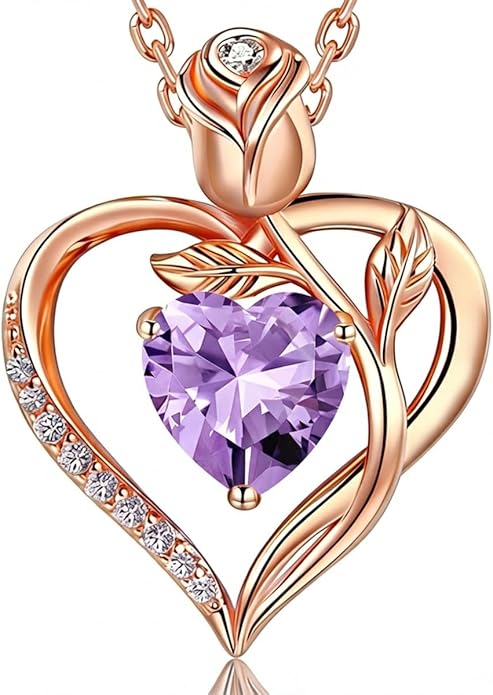 1.2CT Rose Heart Necklace Option of Moissanite or Lab-Grown Sapphire Ruby Emerald&More Necklace for Women Birthstone Girlfriend Necklace S925 Sterling Silver 18K White/Rose Gold Plated D Color VVS1 Gift for Wife Mother Daughter for Birthday Anniversary...