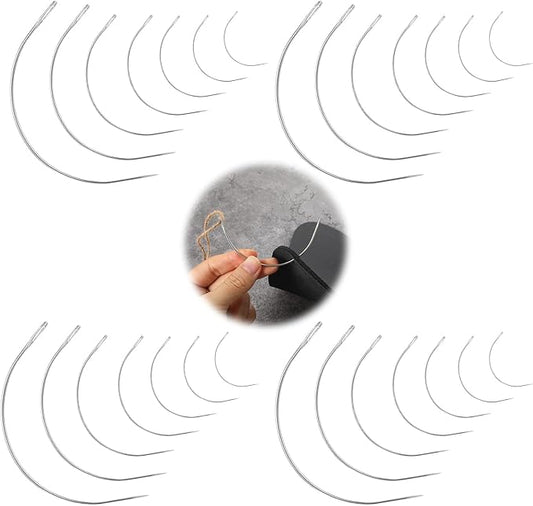 28 PCS Curved Needles Sewing 7 Sizes C-Type Weaving Upholstery Needle Heavy-Duty Hand Sewing Repair Needles with Sharp Tips for Carpet Leather Canvas Repairing Blocking Knitting Modelling Crafts