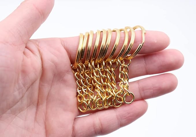 Key Chains Bulk,100Pcs Keychain Rings Metal Key Ring Gold Key Ring with Chain 25mm Open Jump Ring for Crafts and Jewelry Making