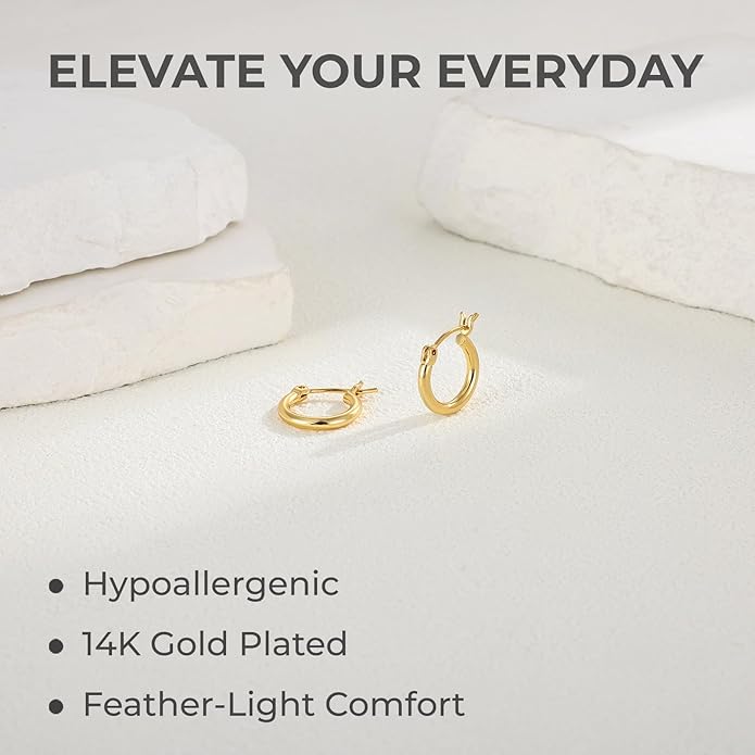 Gacimy Gold Hoop Earrings for Women 14K Real Gold Plated Hoops with 925 Sterling Silver Post