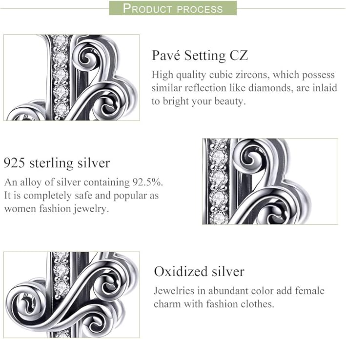 925 Sterling Silver Letter Charms for Pandora Bracelets Alphabet Initial Charms Beads Birthday Christmas Jewelry Gift for Women