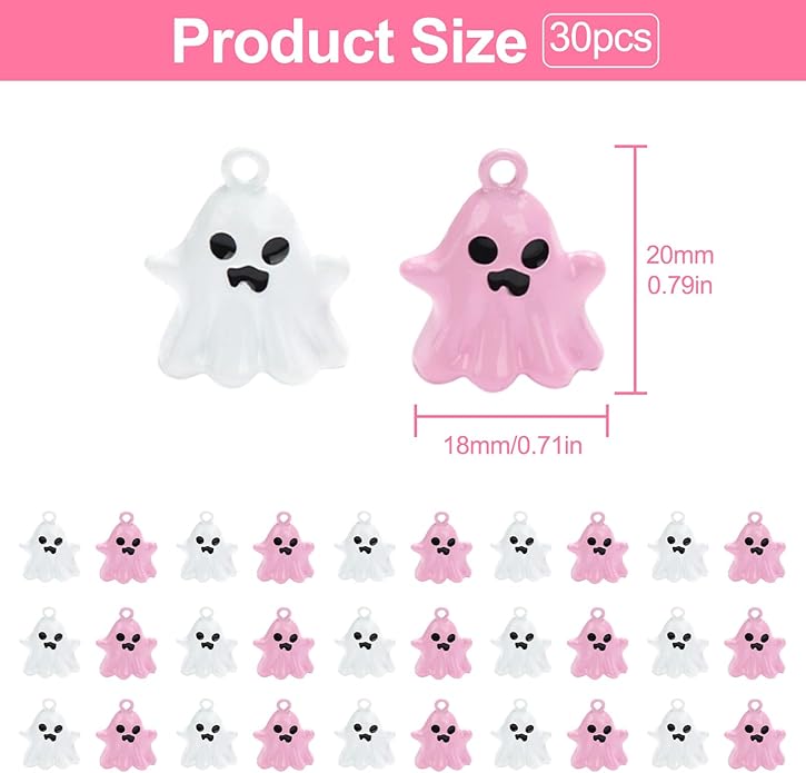 30 Pcs Cute Ghost Charms, Pink and White 3D Pendants for Jewelry Making, Kawaii Resin Charms for Bracelet Necklace Earrings DIY Crafts, Adorable Decorations for Gifts and Accessories