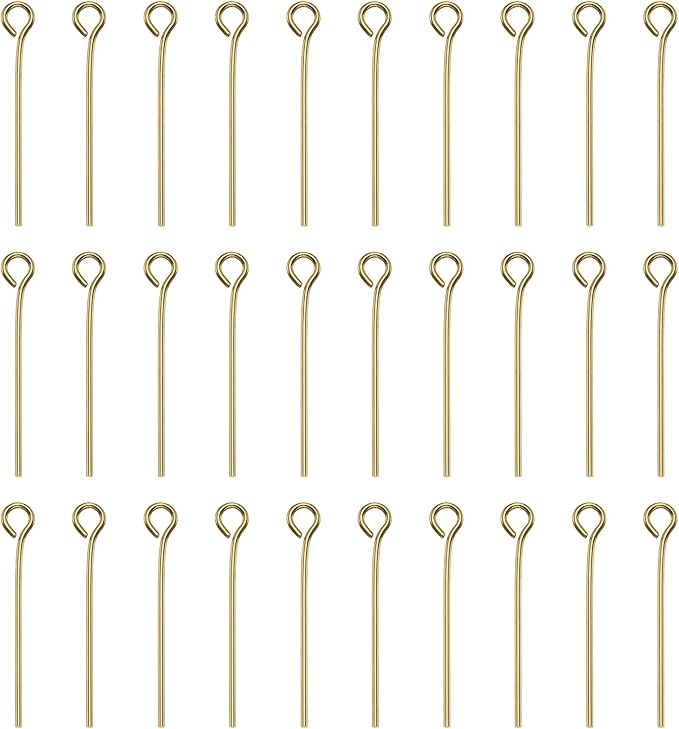 HARFINGTON 100pcs Open Eye Head Pins 0.94" 24mm Mini Metal Wire Eye Pins Beading Small Needles Bulk for Earring Pendant Necklace Bracelet Charm Jewelry Making Findings DIY Craft, 18K Gold
