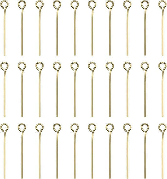 HARFINGTON 100pcs Open Eye Head Pins 0.94" 24mm Mini Metal Wire Eye Pins Beading Small Needles Bulk for Earring Pendant Necklace Bracelet Charm Jewelry Making Findings DIY Craft, 18K Gold