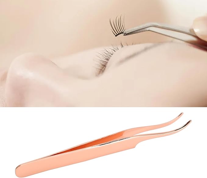 Eyelash Applicator Tool DIY Rose Gold Curved Lash Tweezer for Easy Lashes Application and Removal