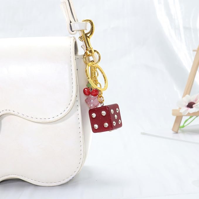 8 Ball Dice Keychain, Y2k Dice Purse Bag Charm with Cherry Star Heart Handbag Accessories for Women Men