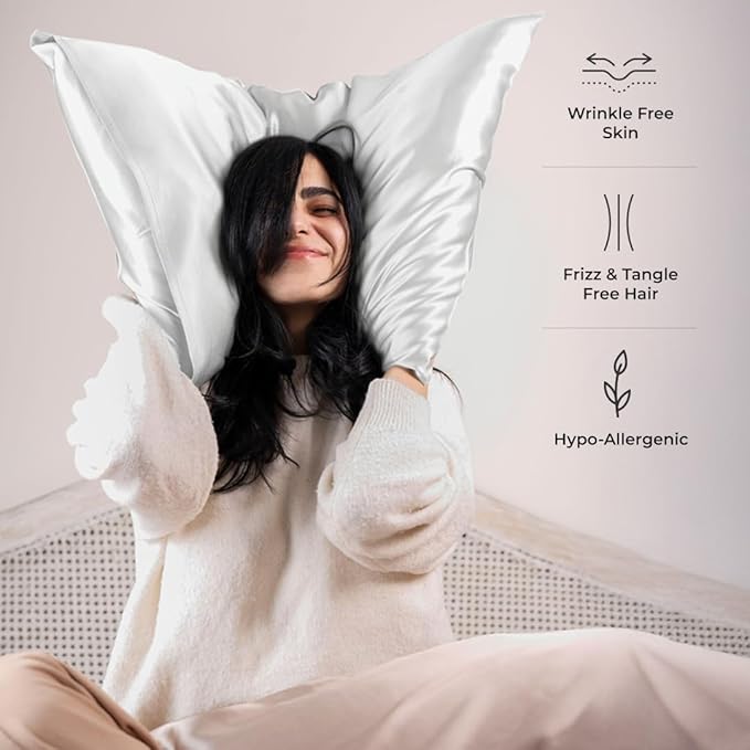 Silk Pillow Cases Certified Organic 100% Pure Mulberry Silk Pillowcase Grade 6A 25 Momme Pillowcase (Gray, Queen, Pack of 2)
