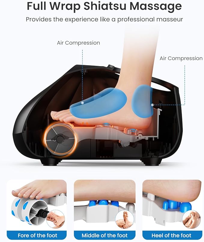 RENPHO Foot Massager Machine with Heat [2026 Upgraded], Shiatsu Foot Massager for Plantar Fasciitis, Cordless Control, FSA Eligible HSA Store Eligible, Up to Size 14, BK