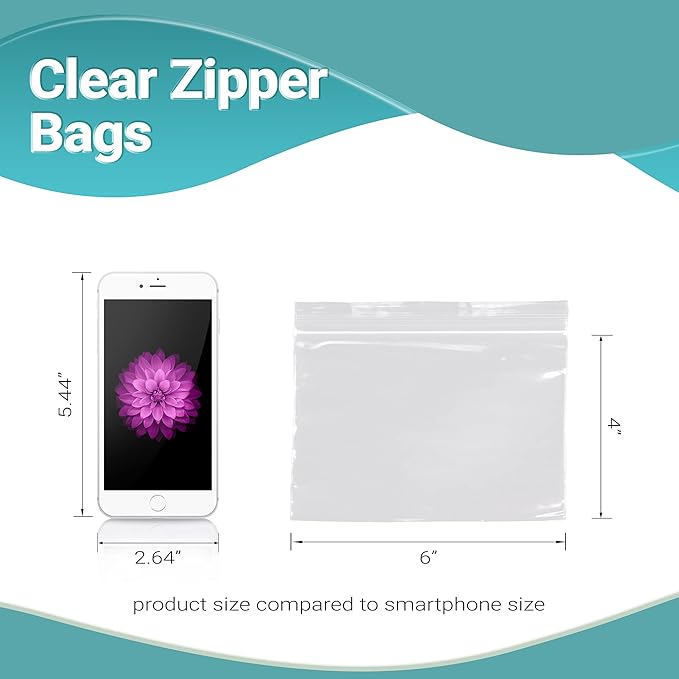 APQ Clear Plastic Reclosable Zipper Bags, 6 x 4 Inches. Pack of 1000 Reclosable Plastic Bags with Zipper Closure. 2 Mil Plastic Jewelry Bags. Waterproof Reclosable Zip Bags for Industrial Use