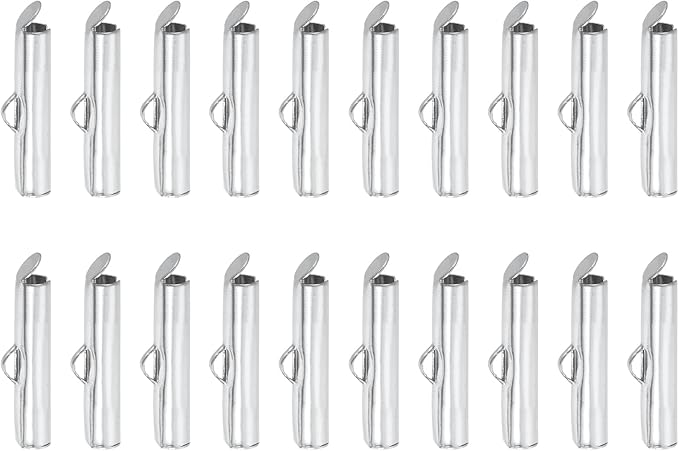 uxcell 100Pcs Slide on End Clasps, 20mm Tube Ball Bead Slider Crimp Ends for Multi-Strand DIY Craft Making, Silver Tone