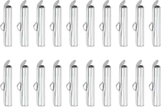 uxcell 100Pcs Slide on End Clasps, 20mm Tube Ball Bead Slider Crimp Ends for Multi-Strand DIY Craft Making, Silver Tone