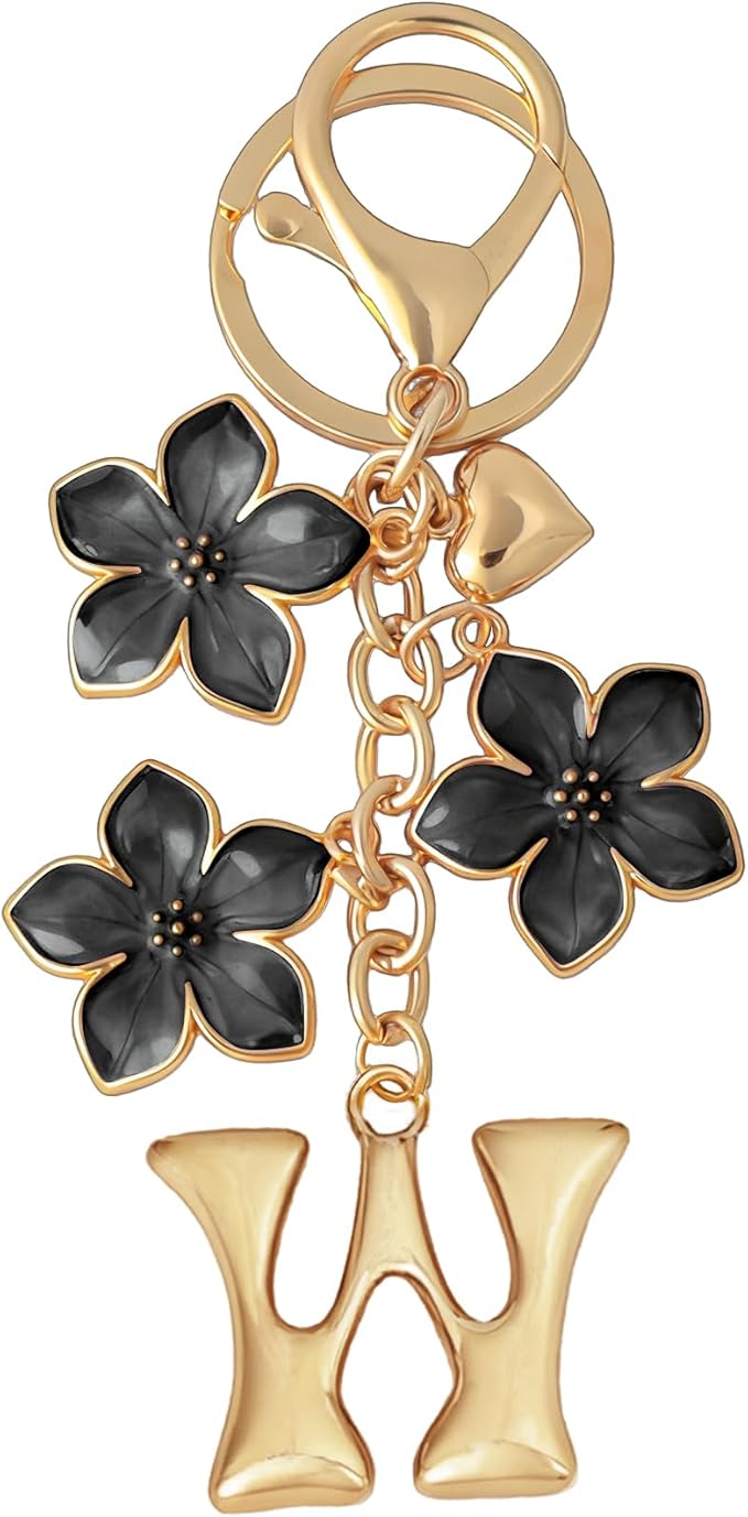 Snycler Bubble Initial Keychain Graceful Flower for bags car remote–A-Z Letter Charms for Women