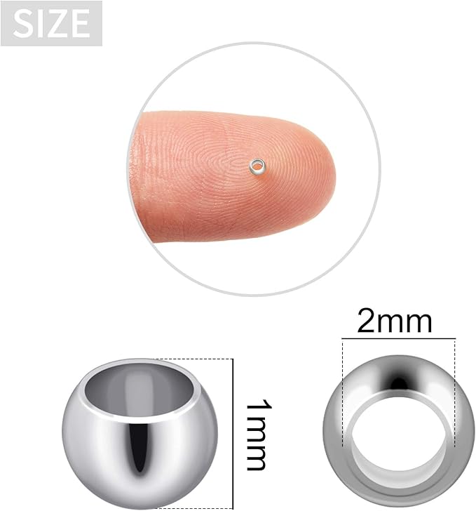 Hicarer 1200 Pieces Crimp Beads Metal Round Spacers Stopper Beads Clamp Ends for DIY Necklace Bracelets Jewelry Making Supplies(2 mm,Silver)