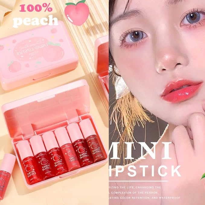 Miniling 6 Colors Liquid Tint Stain,Korean Lip Gloss Moisturizing Natural,Multi-Use Lip and Cheek Tint Stain,Long-Lasting & Non-Stick Cup,Cute Stuff,Vivid Color