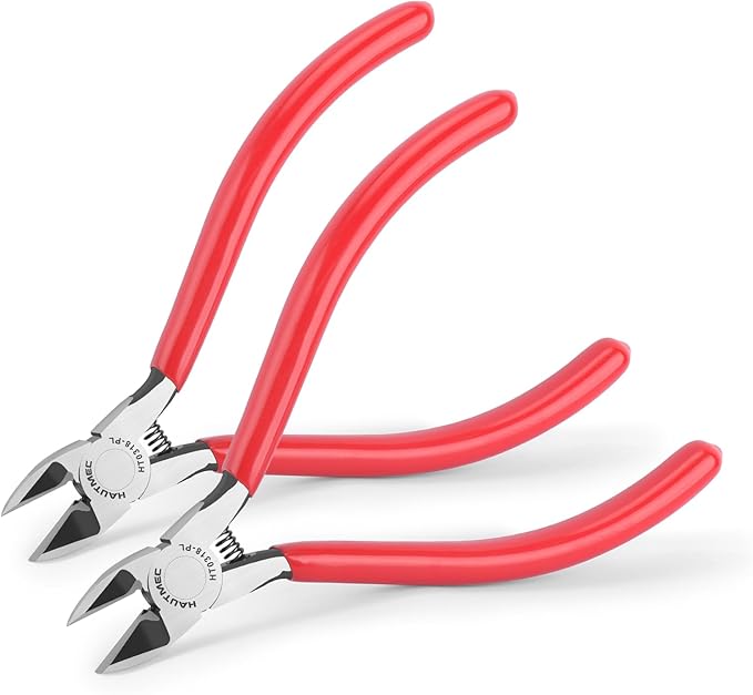 HAUTMEC 6" Flush Cutters Ultra Sharp Flush Cut Pliers 2PCS Small Wire Cutters for Crafting, Spring Loaded and Non-slip Grip Wire Snips for Plastic, Jewelry Marking, Zip Tie, Artificial Flowers