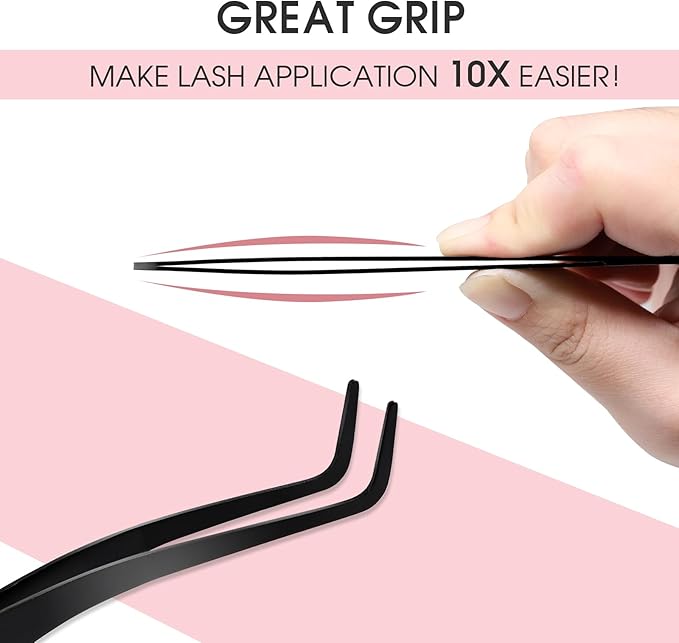 Miuffue Lash Applicator Tool DIY Eyelash Applicator Stainless Steel Curved Eyelash Tweezers for Cluster Lashes (Black)