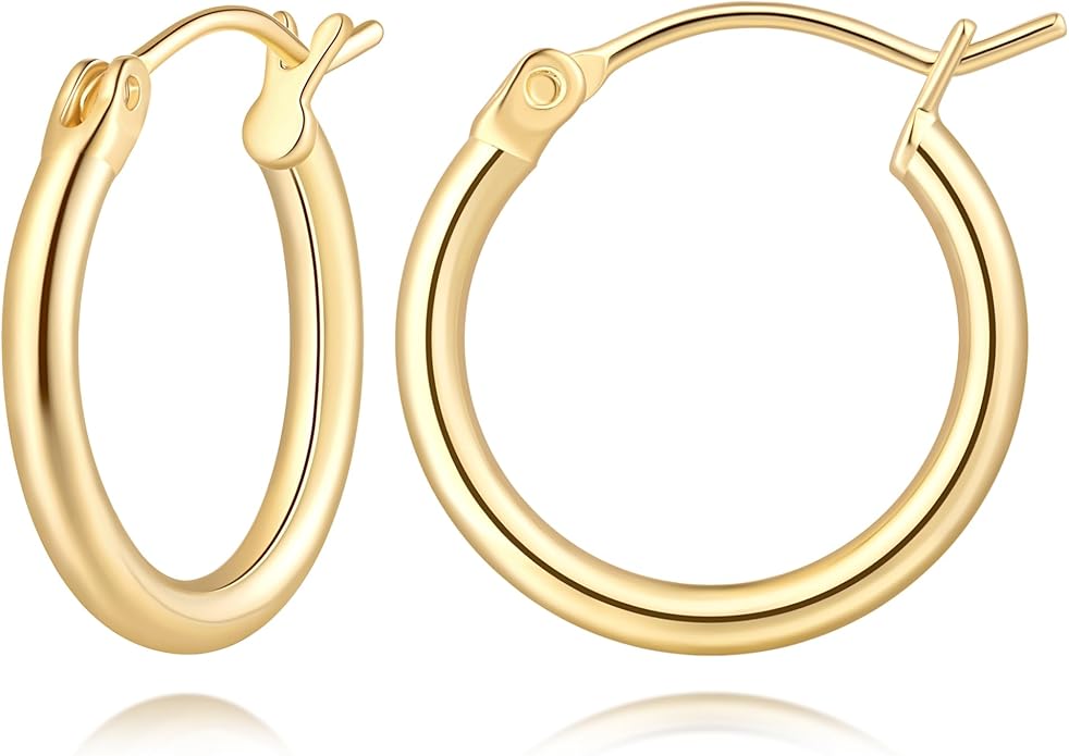 14K Gold Hoop Earrings, Huggie Hoop Earrings for Women, Hypoallergenic Lightweight Small Hoop Earring for Womens 14mm/16mm/18mm