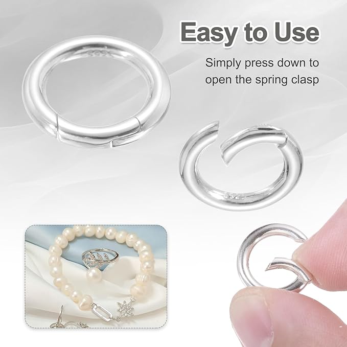 PATIKIL 14.5mm 925 Sterling Silver Spring Gate Rings, 2Pcs Round Spring Clasps Necklace Enhancer Shortener Closures Connector for Jewelry Making Necklaces DIY, Silver Tone