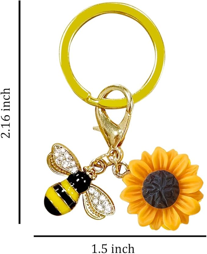 DDTKZC Keychain Sunflower Bee Bag Charms Purse,Key Chains-Car Keyrings Womens Cute,Ieather Backpack/handbag Pendant