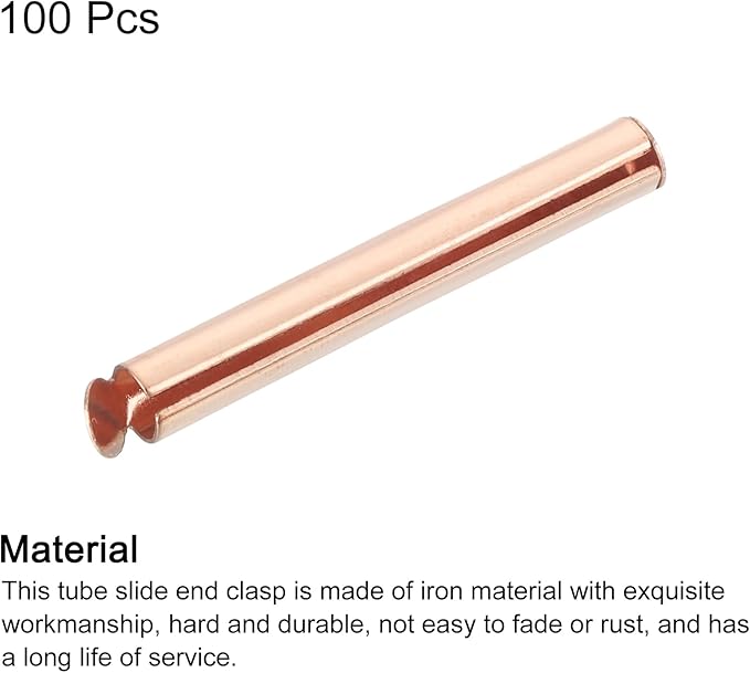 uxcell 100Pcs Slide on End Clasps, 30mm Tube Ball Bead Slider Crimp Ends for Multi-Strand DIY Craft Making, Rose Gold