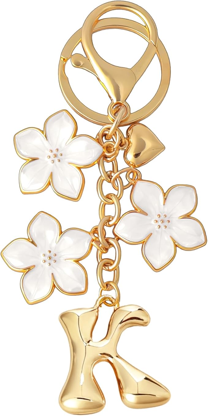Snycler Bubble Initial Keychain Graceful Flower for bags car remote–A-Z Letter Charms for Women