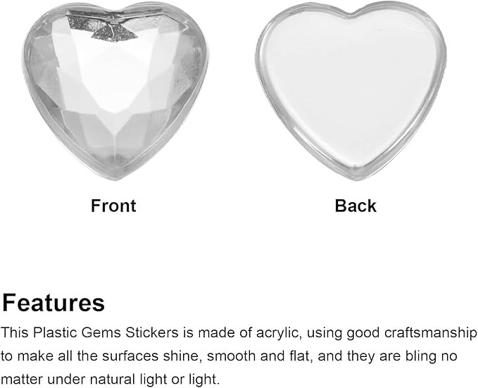 MECCANIXITY 40 Pcs Acrylic Heart Rhinestone 12mm Flat Back Plastic Gems Jewelry Stickers for Craft Bead Face Painting Costume Jewelry Making, Transparent White