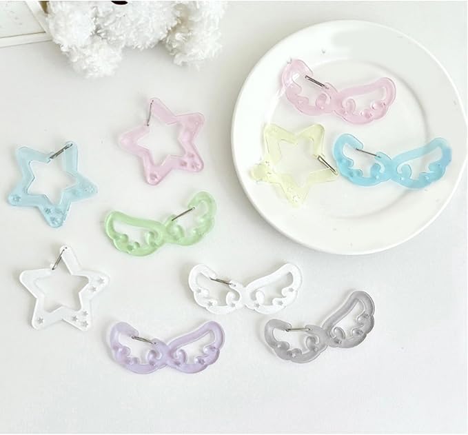 Wing/Star Shape Carabiner Hook Clips Lovely Phone Pendant Charm Acrylic Buckle Keychain For Backpack Handbag Gifts Outdoor Keyring Hook