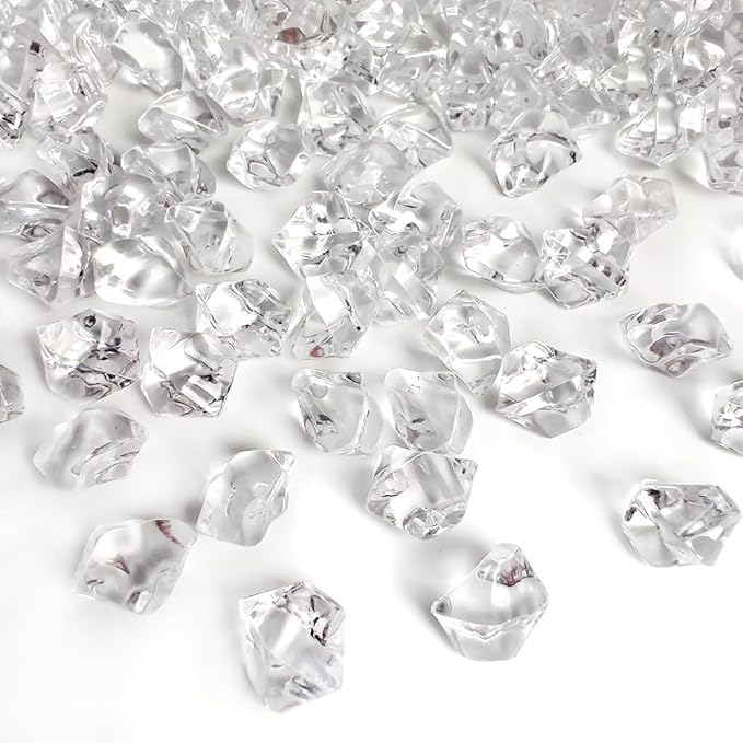 HappyFiller Fake Ice Cubes 700 PCS Clear Acrylic Rocks Vase Fillers for Centerpieces,Crystal Gems Stones Dazzlers Diamonds for Decor Photography Prop,Arts Crafts,Table Scatter,Home Decoration