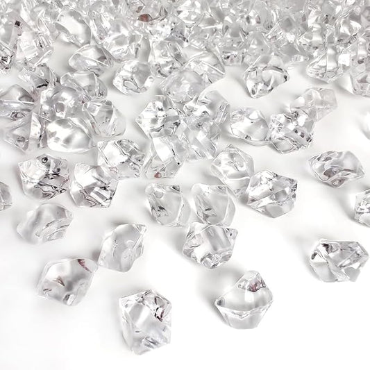 HappyFiller Fake Ice Cubes 700 PCS Clear Acrylic Rocks Vase Fillers for Centerpieces,Crystal Gems Stones Dazzlers Diamonds for Decor Photography Prop,Arts Crafts,Table Scatter,Home Decoration