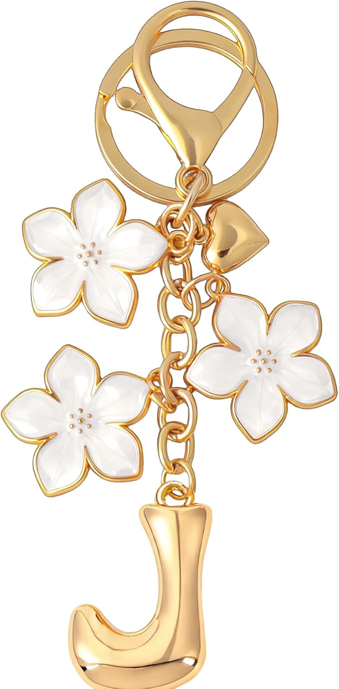 Snycler Bubble Initial Keychain Graceful Flower for bags car remote–A-Z Letter Charms for Women
