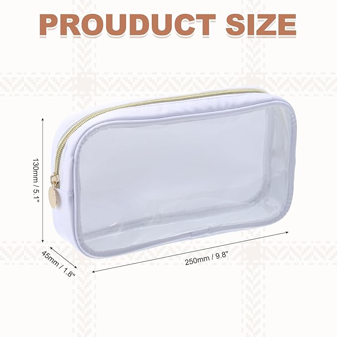 uxcell Clear Makeup Bag Small Cosmetic Bag Case Transparent Toiletry Organizer with Zipper, Portable Makeup Pouch for Daily Use Travel, Medium, White