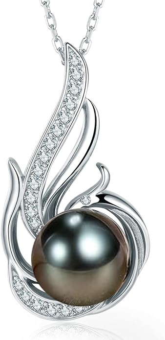 Tahitian Black Pearl Necklaces for Women 10-11mm - Pearl Necklace Phoenix Pendant | with 925 Sterling Silver 18" Chain - Christmas Mothers Day Valentine's Day Gifts For Women Wife Mom Grandma Girlfriend Daughter Her Best Friend Birthday Anniversary Fin...
