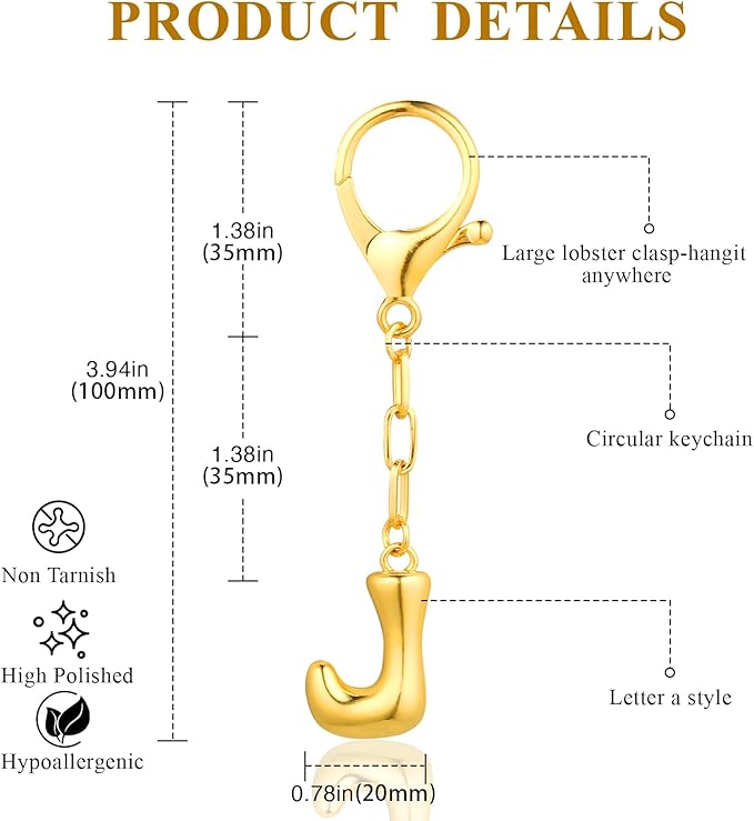 VICKHU Gold Plated Bubble Initial Letter Cute Keychain for Women Car Key Purse Decorative Keyring Handbag Charms Fashion