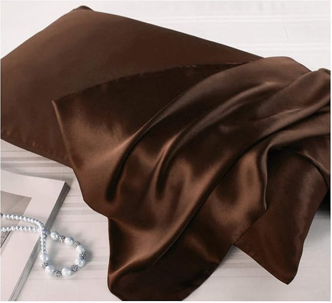 Mulberry Silk Pillowcases Set of 2, Hypoallergenic Satin Pillow Covers for Hair and Skin, with Hidden Zipper, Both Side 100% 19 Momme Silk (Coffee Brown,King)