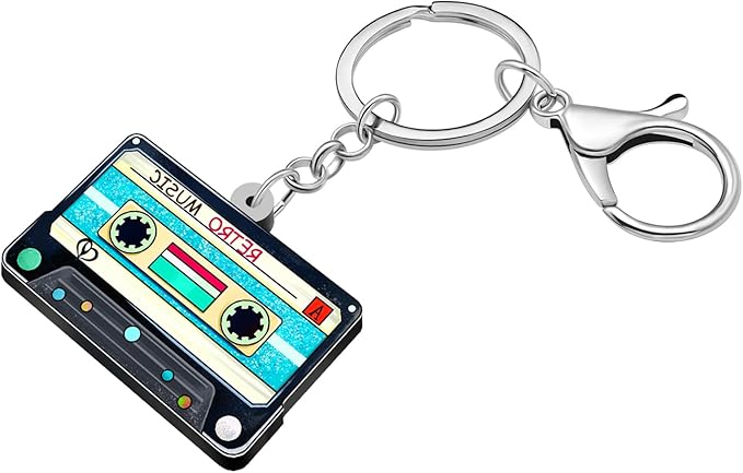 WEVENI Retro Acrylic 80s 90s Cassette Tape Keychains for Women Teen Girls Birthday Vintage Themed Party Accessories Charms